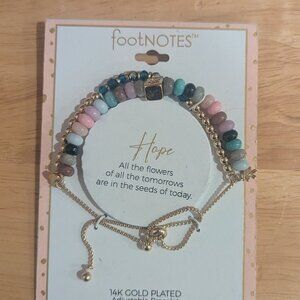 FootNotes 14K Gold Plated Adjustable Beaded Charm Hope Bracelet-New